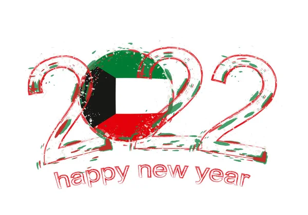 Feliz Año Nuevo 2022 Con Bandera Kuwait — Vector de stock