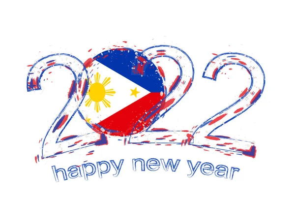 Feliz Año Nuevo 2022 Con Bandera Filipinas — Vector de stock