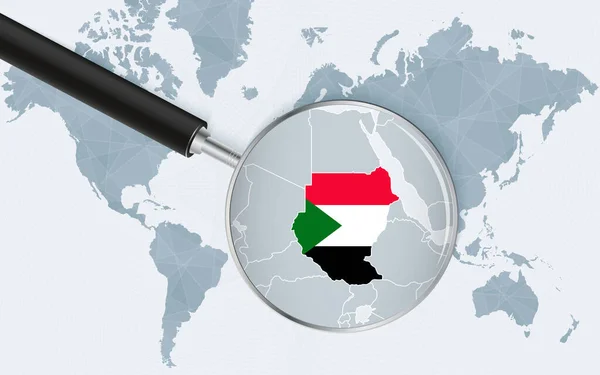 Carte Monde Avec Une Loupe Pointant Vers Soudan Carte Soudan — Image vectorielle