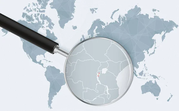 Världskarta Med Förstoringsglas Som Pekar Mot Burundi Karta Över Burundi — Stock vektor