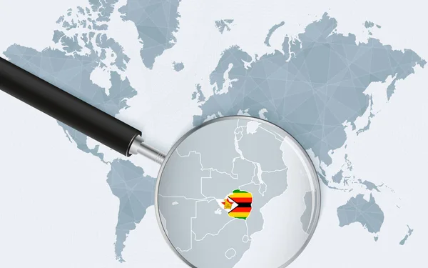 Mapa Mundo Com Uma Lupa Apontando Para Zimbabué Mapa Zimbabué —  Vetores de Stock