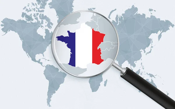 Weltkarte Mit Einer Lupe Die Auf Frankreich Zeigt Landkarte Von — Stockvektor