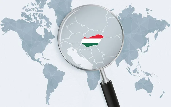 Carte Monde Avec Une Loupe Pointant Vers Hongrie Carte Hongrie — Image vectorielle