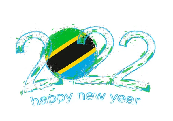 Gelukkig Nieuwjaar 2022 Jaar Met Vlag Van Tanzania — Stockvector