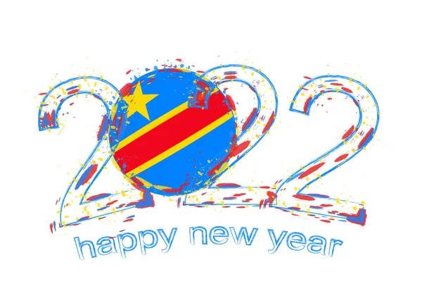 Feliz Año Nuevo 2022 Con Bandera República Democrática Del Congo — Vector de stock