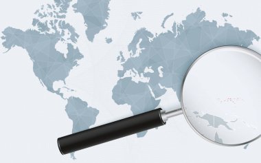 Mikronezya 'yı gösteren büyüteçli bir dünya haritası. Mikronezya Haritası. Bayrak döngüde..