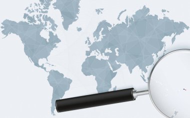 Büyüteçle Samoa 'yı gösteren bir dünya haritası. Döngü içinde bayrak olan Samoa Haritası.