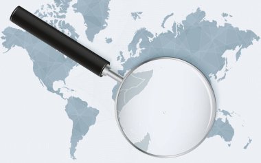 Seyşeller 'i gösteren büyüteçli bir dünya haritası. Döngü içinde bayrak olan Seyşel Haritası.