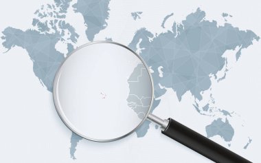 Cape Verde 'yi gösteren büyüteçli bir dünya haritası. Bayraklı Cape Verde Haritası.