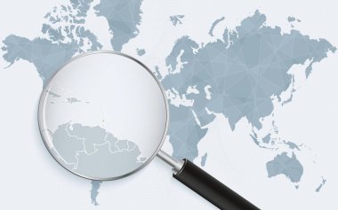 Dünya haritasında Grenada 'yı gösteren bir büyüteç var. Bayraklı Grenada Haritası.