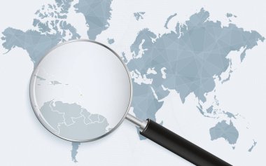 Üzerinde büyüteç olan dünya haritası Saint Vincent ve Grenadinler 'i gösteriyor. Saint Vincent ve Grenadine 'in haritası..