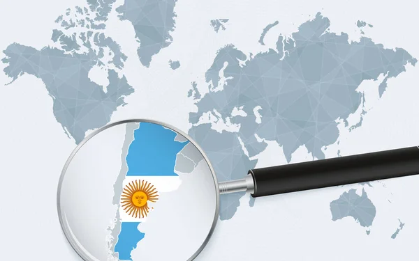 Wereldkaart Met Een Vergrootglas Dat Naar Argentinië Wijst Kaart Van — Stockvector