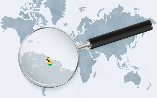 Världskarta Med Förstoringsglas Som Pekar Mot Guyana Karta Över Guyana — Stock vektor