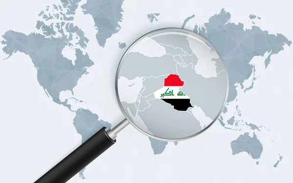 Mapa Del Mundo Con Una Lupa Apuntando Irak Mapa Irak — Archivo Imágenes Vectoriales
