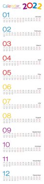 Yıl 2022 Takvim, farklı tasarım için 2 hafta.