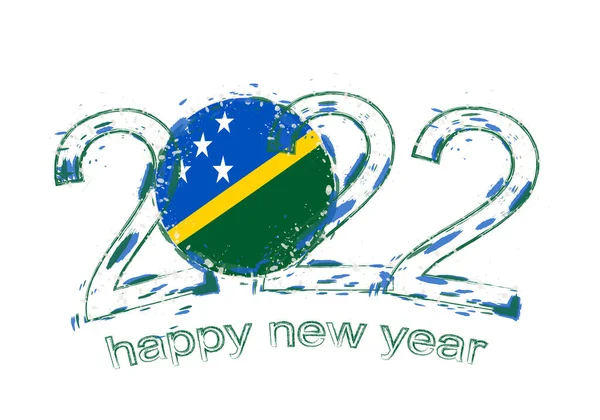 Feliz Año Nuevo 2022 Con Bandera Solomon Islands — Vector de stock