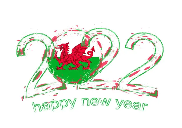 Boldog Évet 2022 Ben Zászló Wales — Stock Vector