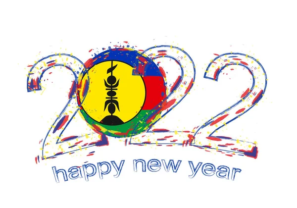 Gelukkig Nieuwjaar 2022 Jaar Met Vlag Van Nieuw Caledonië — Stockvector