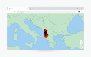 Arnavutluk haritalı tarayıcı penceresi, Arnavutluk 'u İnternet' te arıyor.