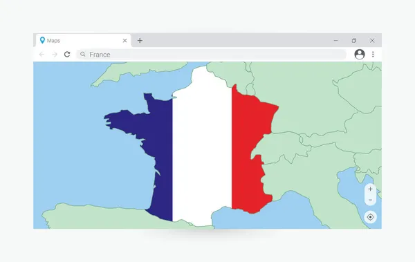 Browserfenster Mit Landkarte Von Frankreich Suche Nach Frankreich Internet — Stockvektor