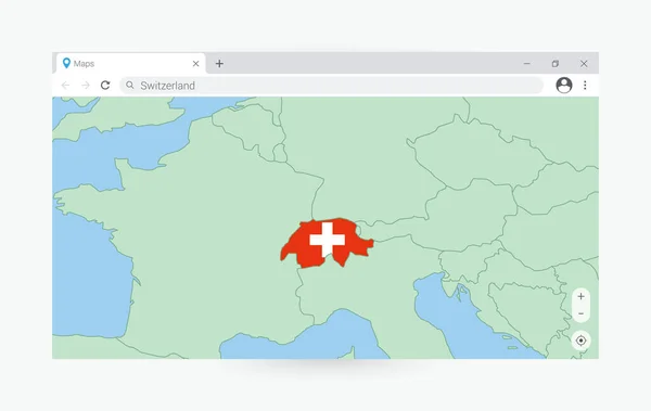Browser Venster Met Kaart Van Zwitserland Zoeken Zwitserland Internet — Stockvector