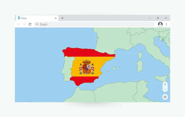 带有西班牙地图的浏览器窗口 在互联网上搜索西班牙 — 图库矢量图片