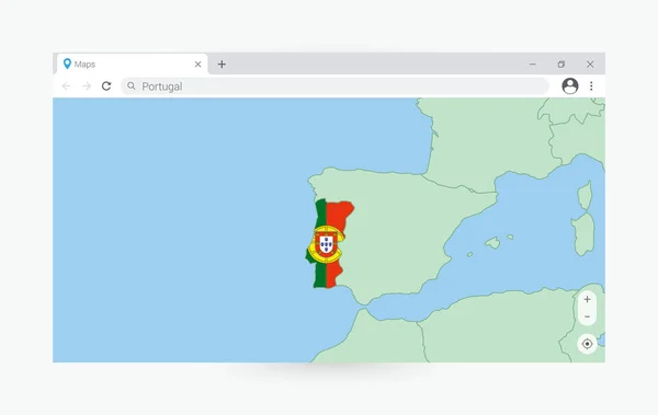 带有葡萄牙地图的浏览器窗口 在互联网上搜索葡萄牙 — 图库矢量图片