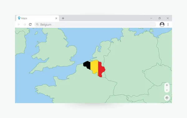 Ventana Del Navegador Con Mapa Bélgica Buscando Bélgica Internet — Vector de stock