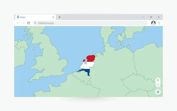 Browser Venster Met Kaart Van Nederland Zoek Naar Nederland Internet — Stockvector