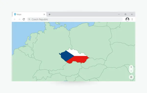 Browser Venster Met Kaart Van Tsjechië Zoek Naar Tsjechië Internet — Stockvector