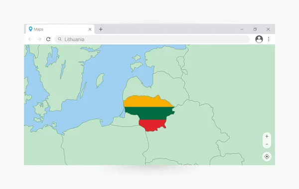 带有立陶宛地图的浏览器窗口 在因特网上搜索立陶宛 — 图库矢量图片