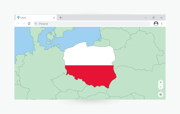 Browser Venster Met Kaart Van Polen Zoeken Polen Internet — Stockvector
