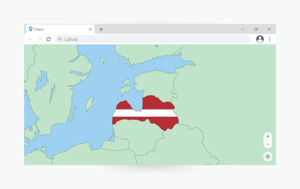 Browser Venster Met Kaart Van Letland Zoeken Letland Internet — Stockvector