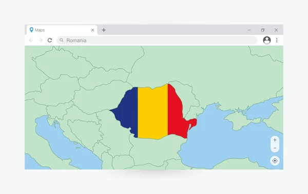 Browser Venster Met Kaart Van Roemenië Zoeken Roemenië Internet — Stockvector