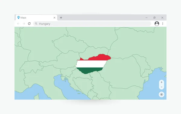 Janela Navegador Com Mapa Hungria Procurando Hungria Internet — Vetor de Stock