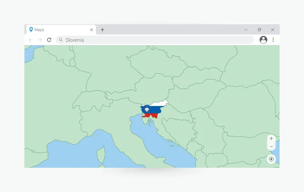Finestra Del Browser Con Mappa Slovenia Cerca Slovenia Internet — Vettoriale Stock