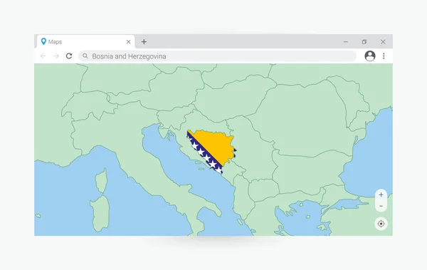 Janela Navegador Com Mapa Bósnia Herzegovina Procurando Bósnia Herzegovina Internet — Vetor de Stock