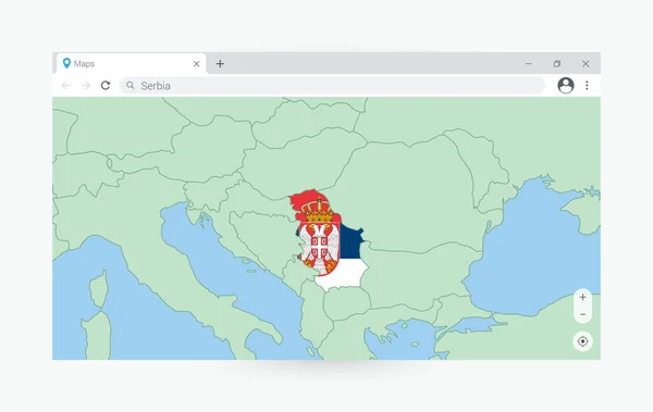 Browser Venster Met Kaart Van Servië Servië Zoeken Internet — Stockvector