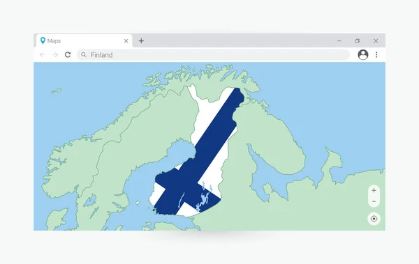Browser Venster Met Kaart Van Finland Zoeken Finland Internet — Stockvector