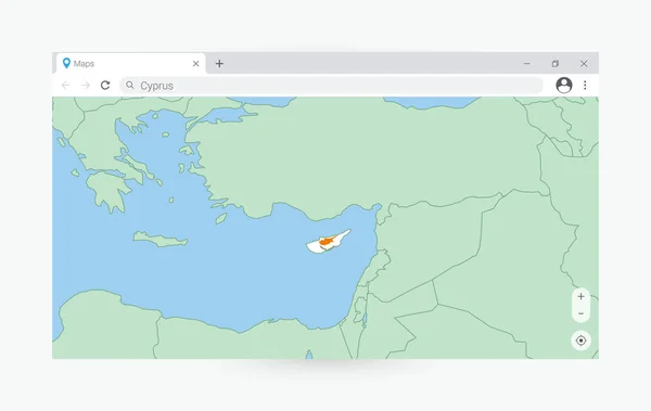 Browser Venster Met Kaart Van Cyprus Cyprus Zoeken Internet — Stockvector