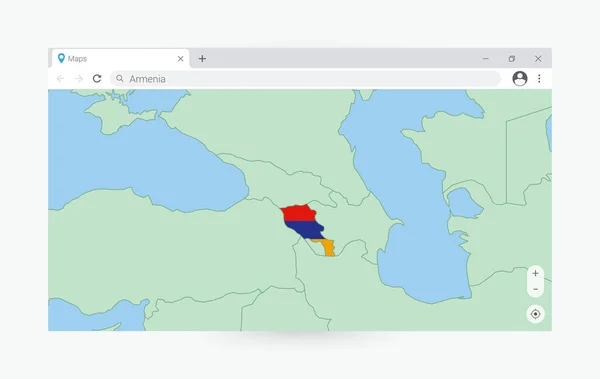 Finestra Del Browser Con Mappa Armenia Cerca Armenia Internet — Vettoriale Stock
