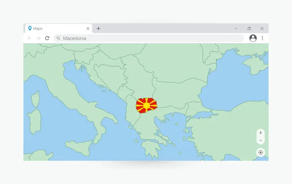 带有马其顿地图的浏览器窗口 在互联网上搜索马其顿 — 图库矢量图片