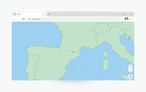Webbläsarfönster Med Karta Över Andorra Söka Andorra Internet — Stock vektor