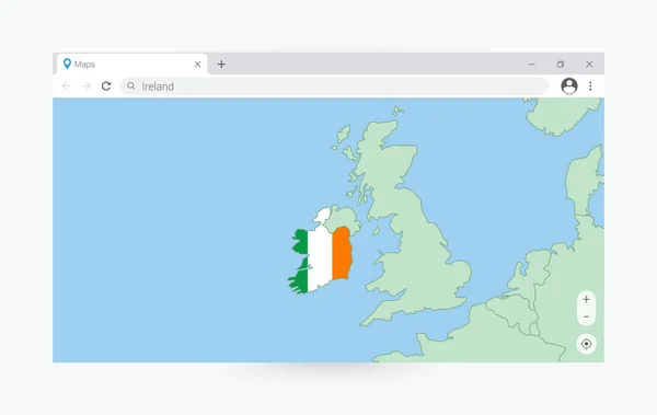 Browser Venster Met Kaart Van Ierland Zoeken Ierland Internet — Stockvector