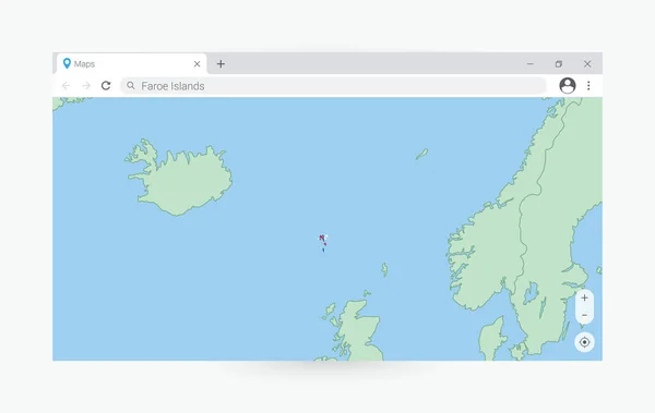Browser Venster Met Kaart Van Faeröer Eilanden Zoeken Faeröer Eilanden — Stockvector