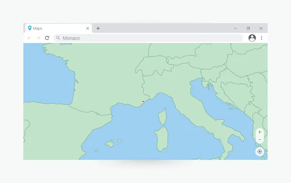 Webbläsare Fönster Med Karta Över Monaco Söker Monaco Internet — Stock vektor