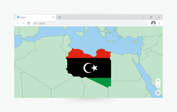 Ventana Del Navegador Con Mapa Libia Buscando Libia Internet — Archivo Imágenes Vectoriales