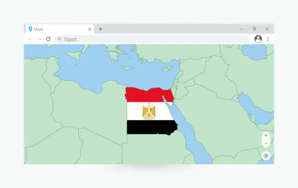Ventana Del Navegador Con Mapa Egipto Buscando Egipto Internet — Archivo Imágenes Vectoriales
