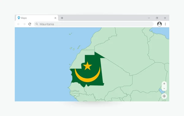 Ventana Del Navegador Con Mapa Mauritania Buscando Mauritania Internet — Archivo Imágenes Vectoriales