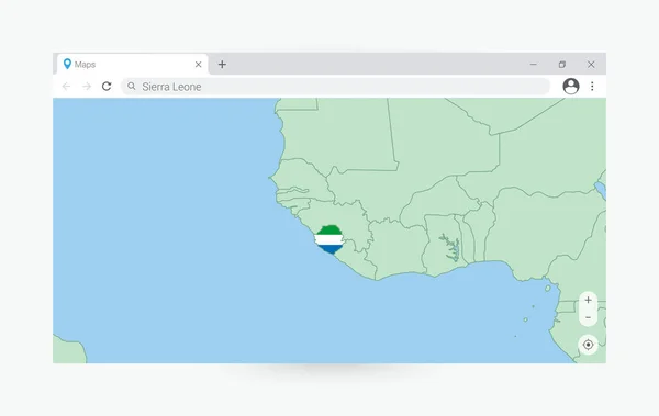 Browser Venster Met Kaart Van Sierra Leone Zoeken Sierra Leone — Stockvector